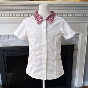 Kelsey Youth Girls Size 10 Equestrian Couture Show Shirt White Pink Short Sleeve